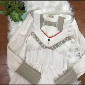 Free People Ivory W/Red stitching sweater tunic